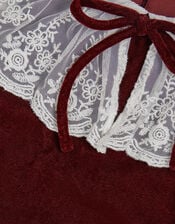 Monsoon x Queens of Archive Lace Collar Velvet Party Dress​, Red (BURGUNDY), large