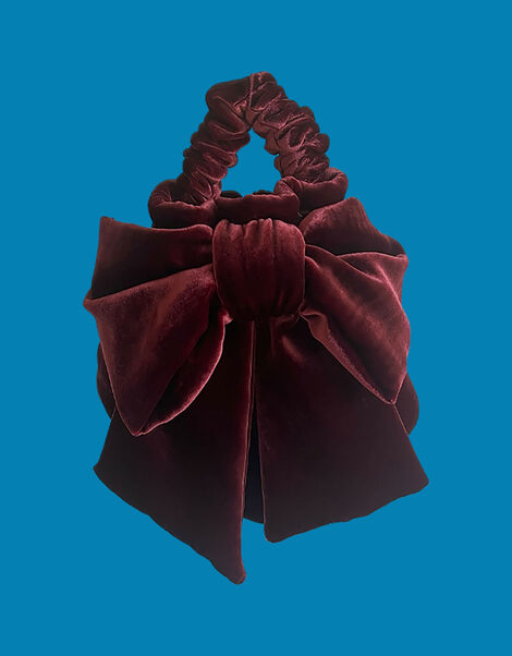 Maison M Velvet Bow Bag, Red (BURGUNDY), large