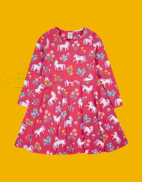 Frugi Sofia Printed Skater Dress, DARK PINK, large