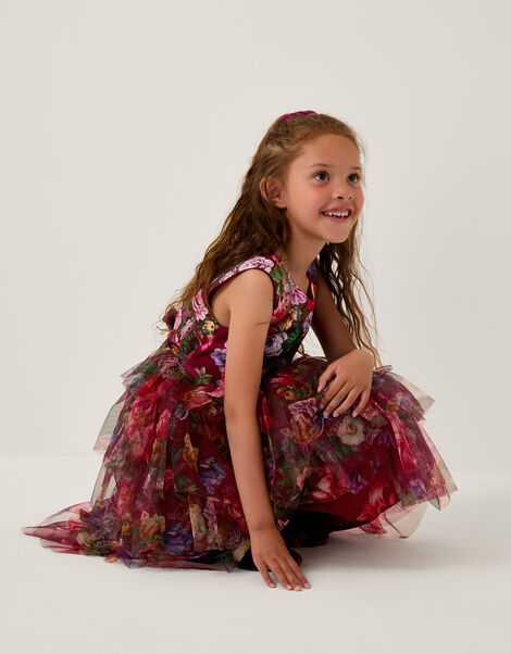 Christina Floral Tiered Party Dress, Red (RED), large
