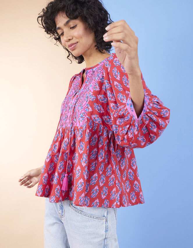 East Sasha Embroidered Print Top, Pink (PINK), large