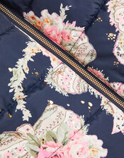 Aurora Floral Print Puffer Coat, Blue (NAVY), large
