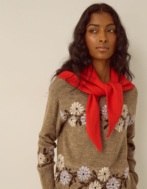 Fae Knitted Triangle Scarf, Red (RED), large