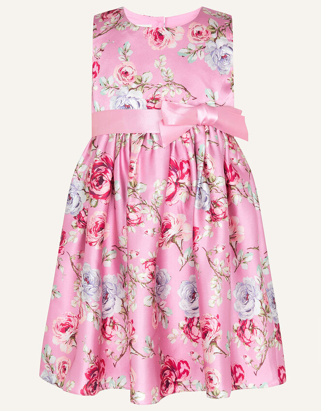 Baby Luna Rose Print Satin Dress, Pink (DUSKY PINK), large