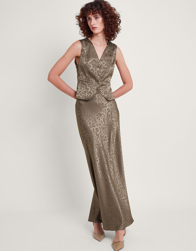 Amelia Print Satin Vest, Brown (MOCHA), large