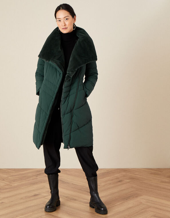 Beverley Faux Fur Collar Coat, Green (GREEN), large