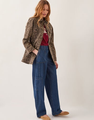 Annie Leopard Print Denim Jacket, Brown (BROWN), large