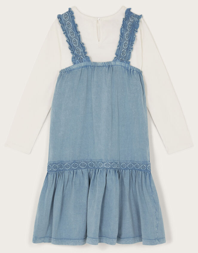 Long Sleeve Top and Embroidered Pinafore Dress Set, Blue (BLUE), large