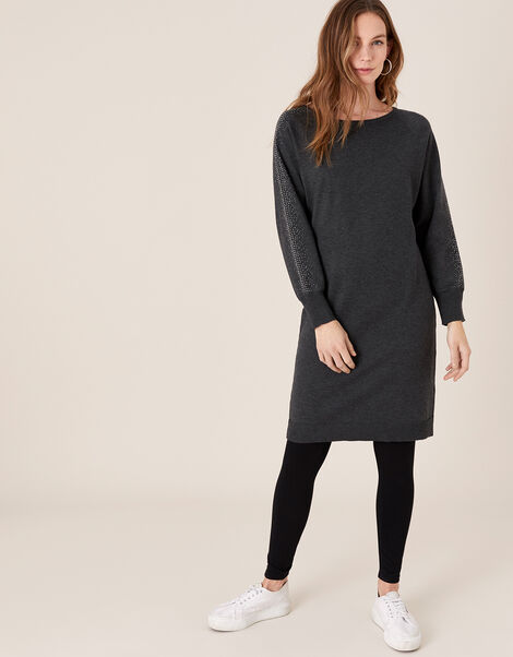 Metallic Gem Sleeve Dolman Dress Grey, Grey (CHARCOAL), large