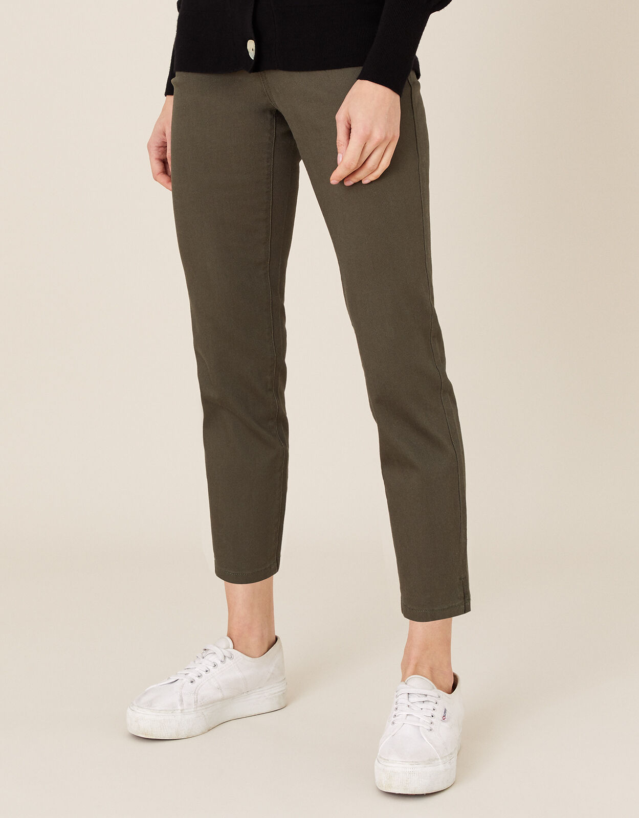 Khaki ankle grazer trousers Clearance
