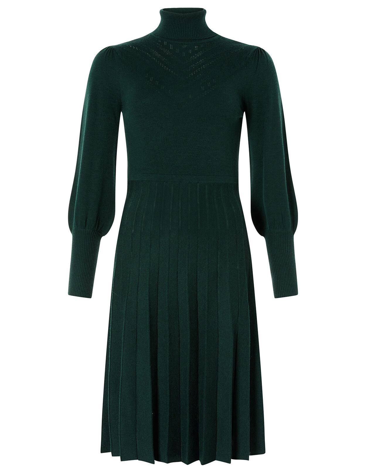Pointelle Yoke Knit Dress with Recycled Fabric Green