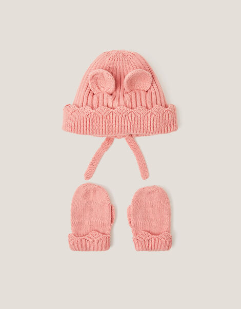 Baby Bonnet & Mitten Set, Pink (PINK), large