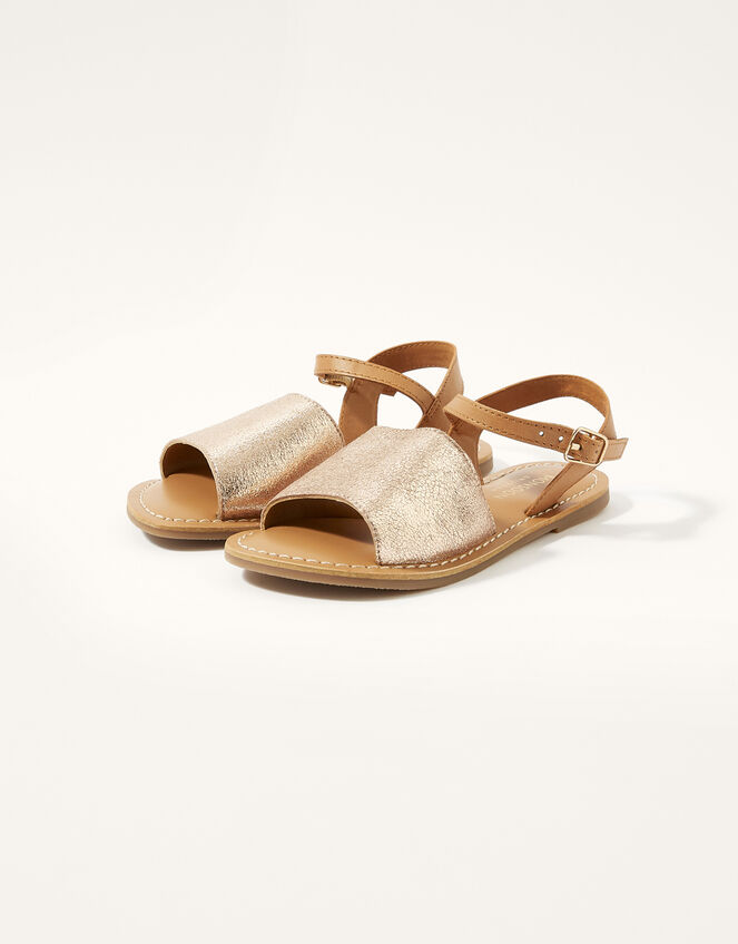Zeta Peep-Toe Leather Sandals , Gold (ROSE GOLD), large