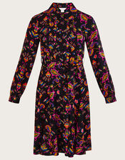 Ikat Print Short Dress in LENZING™ ECOVERO™, Black (BLACK), large