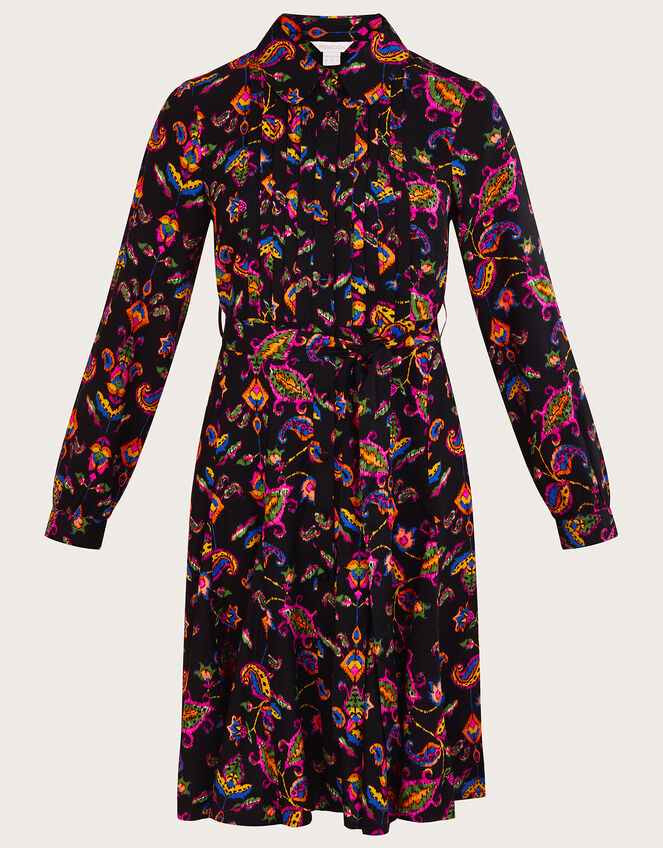 Ikat Print Short Dress in LENZING™ ECOVERO™, Black (BLACK), large