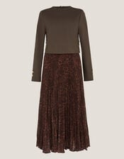 Archi Leopard Print Pleated Midi Dress, Brown (CHOCOLATE), large