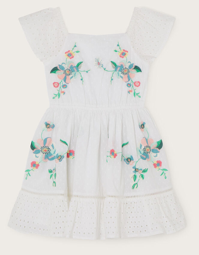 Dobby Broderie Embroidered Dress, White (WHITE), large