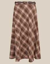 Bettie Check Woven Cotton Midi Skirt, Brown (BROWN), large