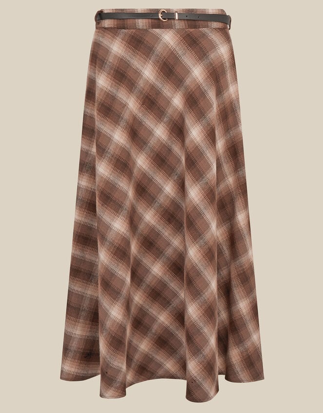 Bettie Check Woven Cotton Midi Skirt, Brown (BROWN), large