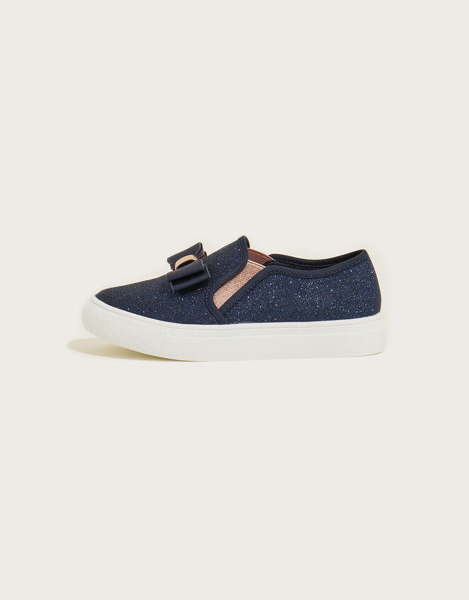 Slip On Glitter Bow Trainers, Blue (NAVY), large