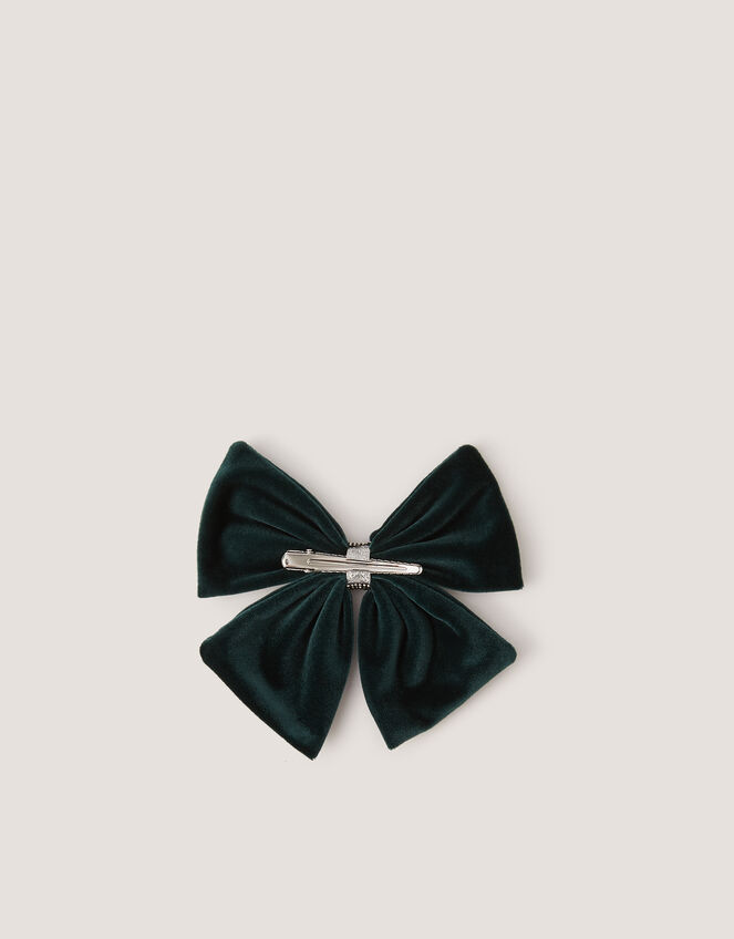 Velvet Bow Hair Clip, Green (GREEN), large