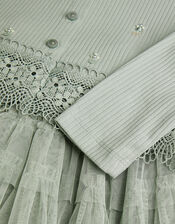 Embellished Cardigan & Mesh Tiered Skirt Set, Green (SAGE), large