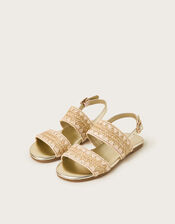 Woven Whipstitch Strappy Sandals, Gold (GOLD), large
