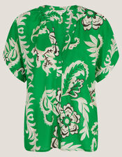 Kristen Floral Cotton Shirt, Green (GREEN), large