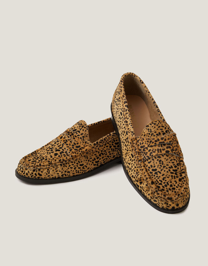 Maya Leather Animal Print Loafers, Brown (BROWN), large