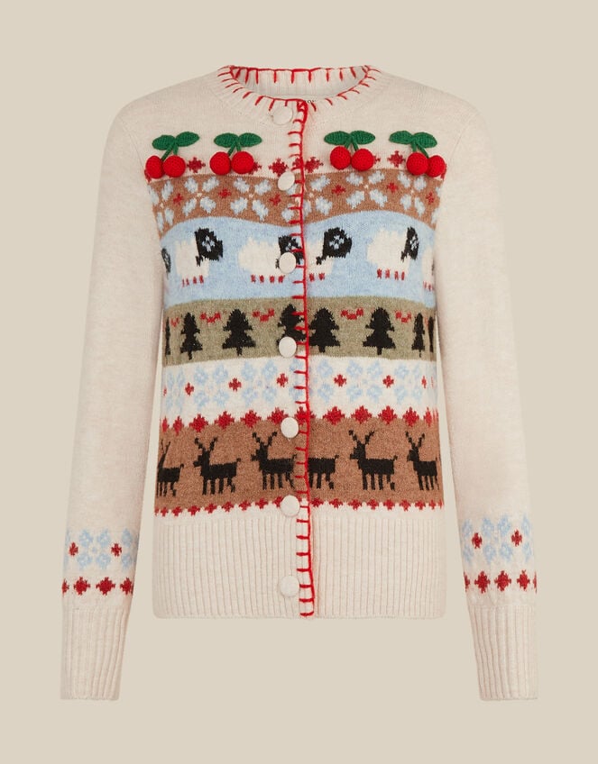 Fi Fair Isle Christmas Cardigan, Ivory (IVORY), large
