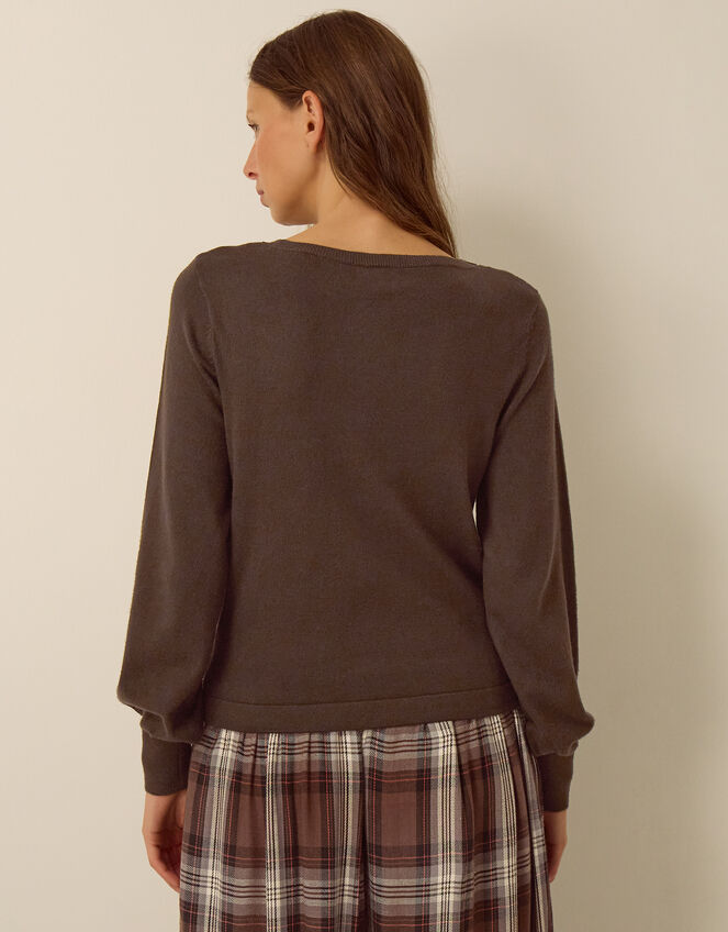 Beryl Button Sweater, Brown (CHOCOLATE), large