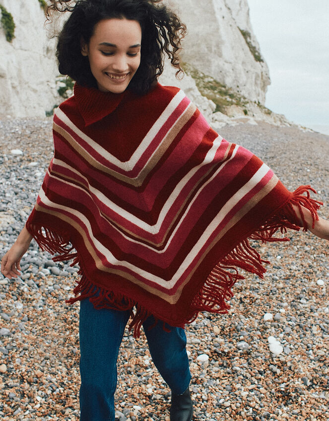 Suki Stripe Poncho, Red (RED), large