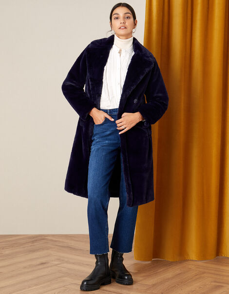 Felicia Faux Fur Coat Blue, Blue (NAVY), large