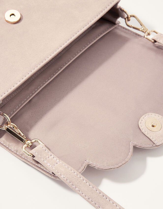 Suede Scallop Clutch Bag, , large