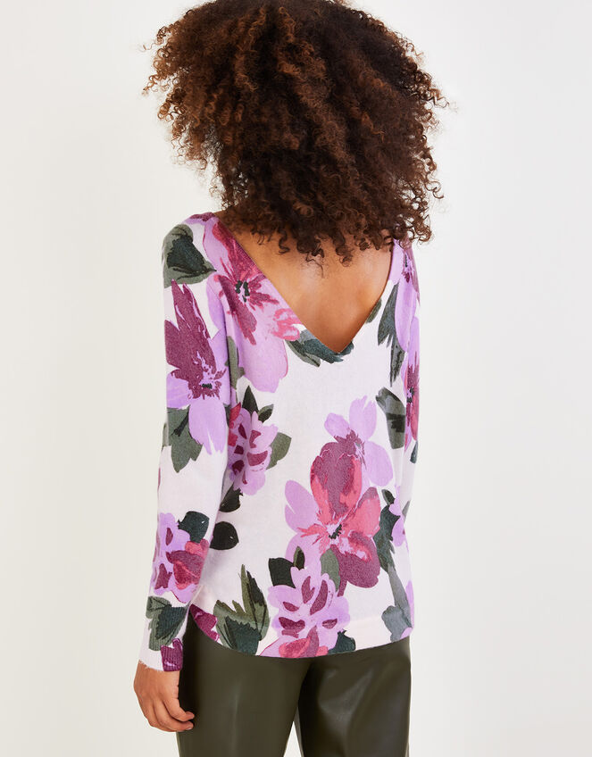 Floral Print V Back Jumper, Ivory (IVORY), large