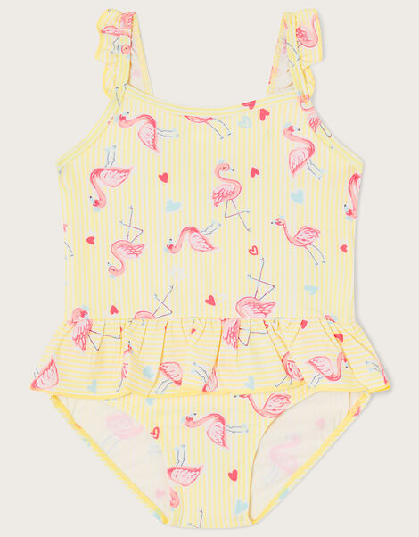 Baby Flamingo Stripe Skirt Swimsuit, Yellow (YELLOW), large