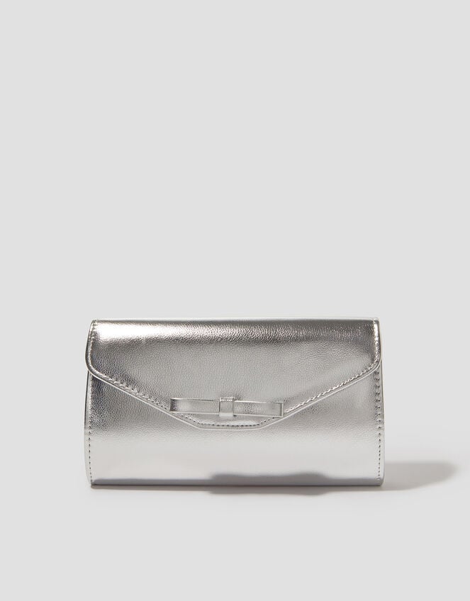Selena Bow Metallic Clutch Bag, , large