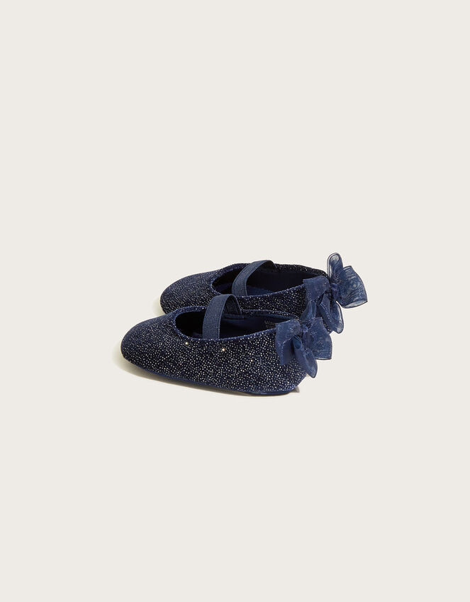 Glitter Velvet Bow Booties, Blue (NAVY), large