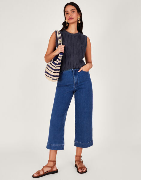 Stitch Knit Tank Top, Blue (NAVY), large