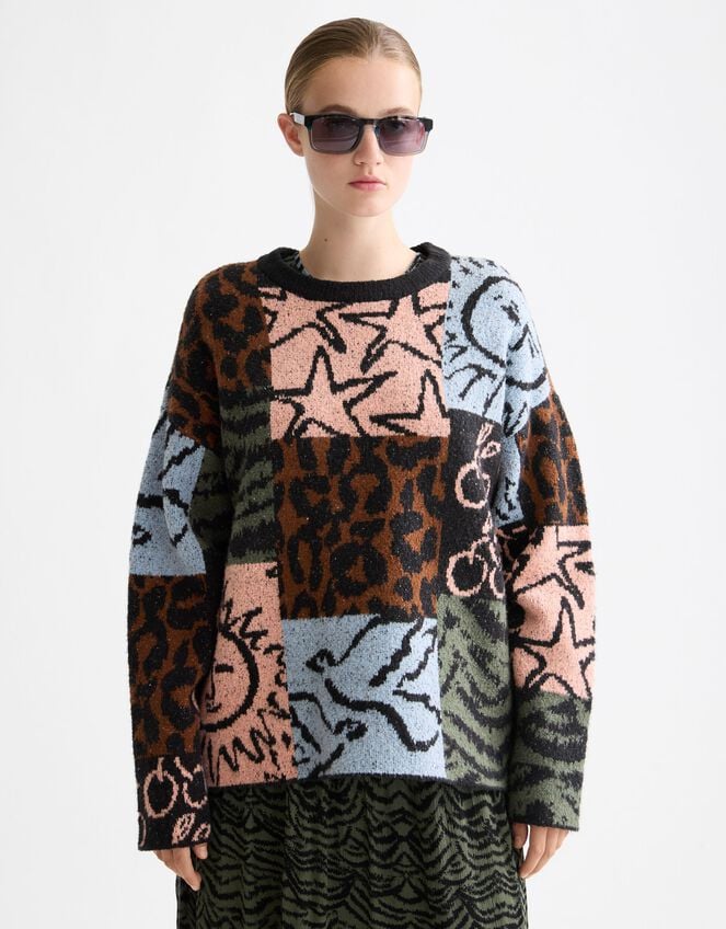 Scotch & Soda Oversized Patchwork Print Jumper, Multi (MULTI), large