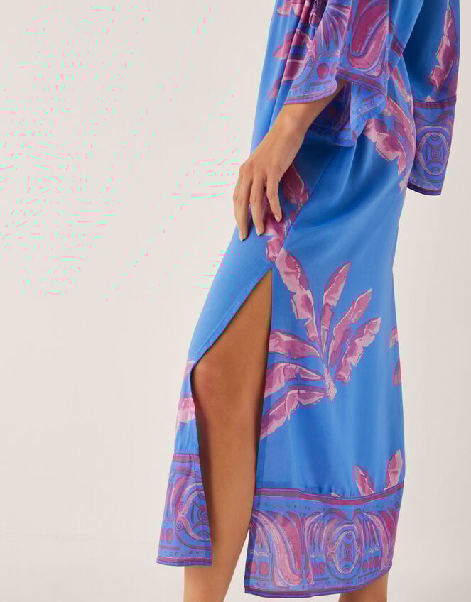 Pamela Palm Print Kaftan Dress, Blue (BLUE), large