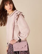 Suede Scallop Clutch Bag, , large