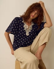 Janey Printed Jersey Top, Blue (NAVY), large
