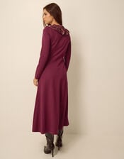 Jaz Polka Dot Collar Jersey Midi Dress, Red (BERRY), large