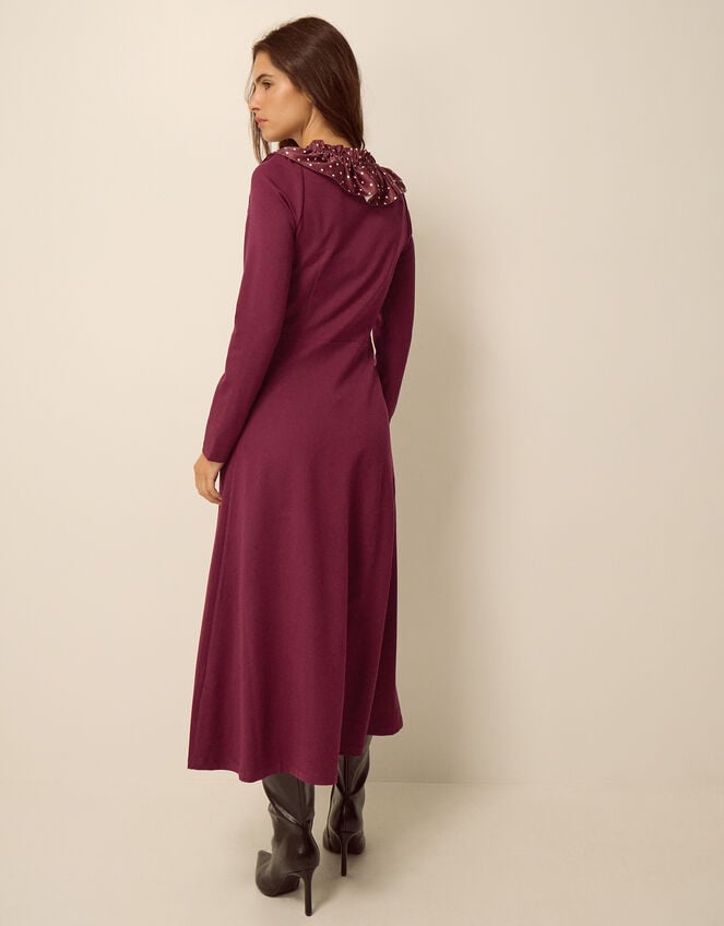 Jaz Polka Dot Collar Jersey Midi Dress, Red (BERRY), large