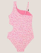 Floral Jacquard Asymmetrical Swimsuit, Pink (PINK), large