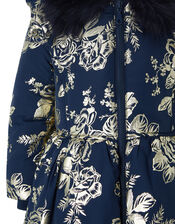Foil Flower Padded Coat, Blue (NAVY), large