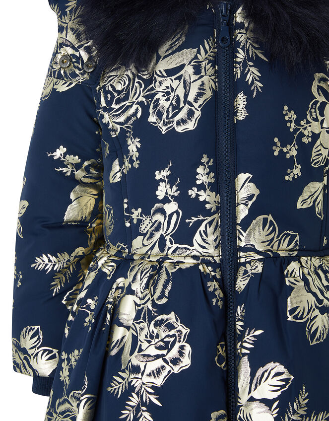 Foil Flower Padded Coat, Blue (NAVY), large