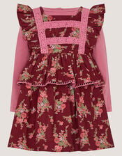 Baby Top & Floral Corduroy Dress Set, Red (BURGUNDY), large