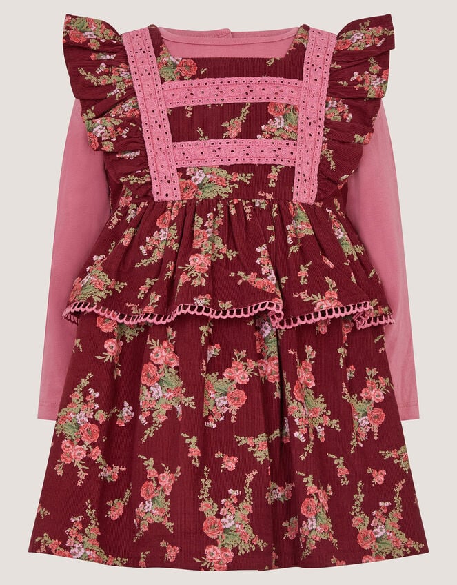 Baby Top & Floral Corduroy Dress Set, Red (BURGUNDY), large